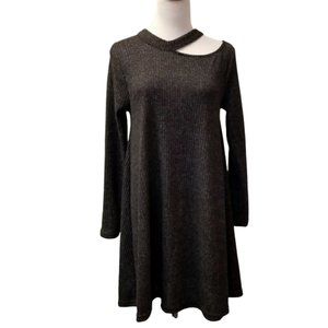 NWT Cotton Emporium sweater open neckline gray mini A-line dress size S (299)